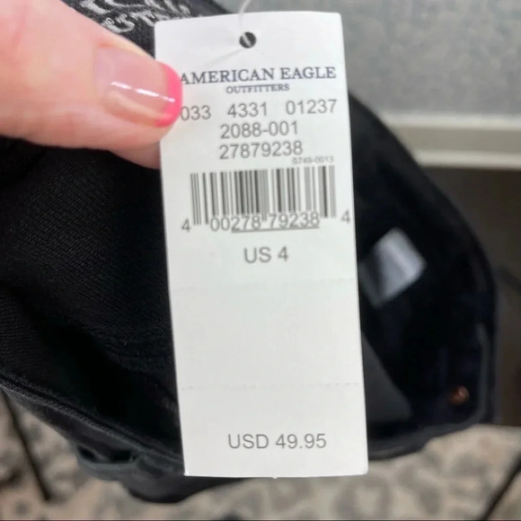 American Eagle Outfitters Black Denim Snap Side frayed hem Mini Skirt size 4 NWT - Picture 8 of 8